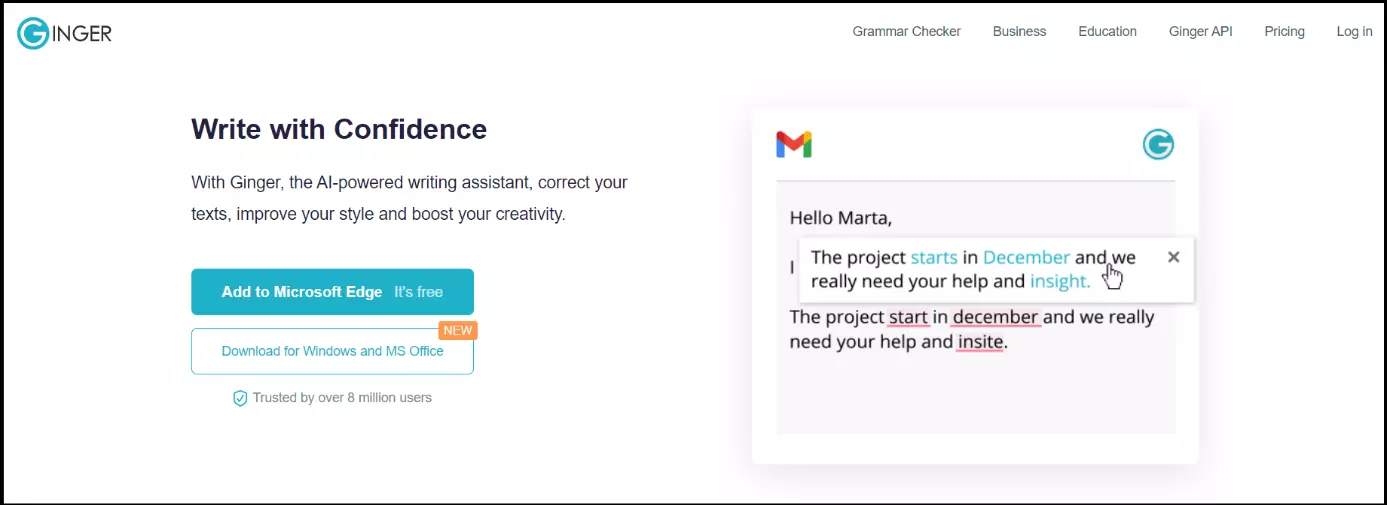 Image: Website of online grammar checker Ginger