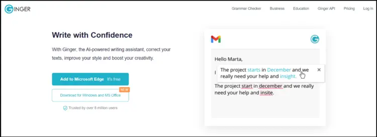 Website of online grammar checker Ginger Website of online grammar checker Ginger