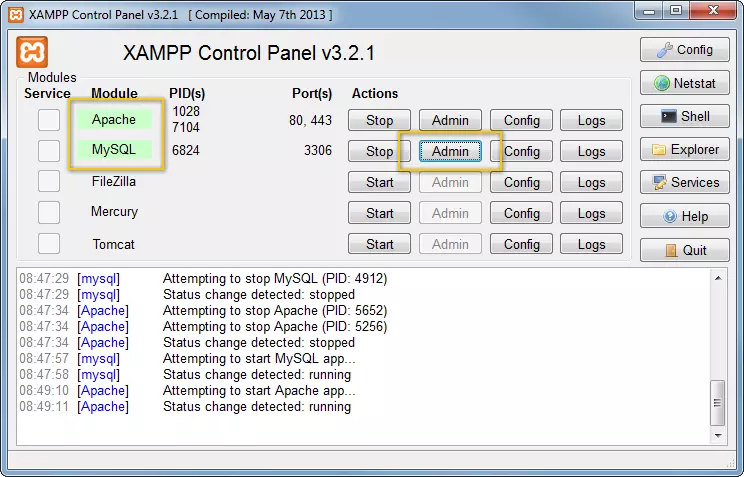 Image: Starting Apache and MySQL