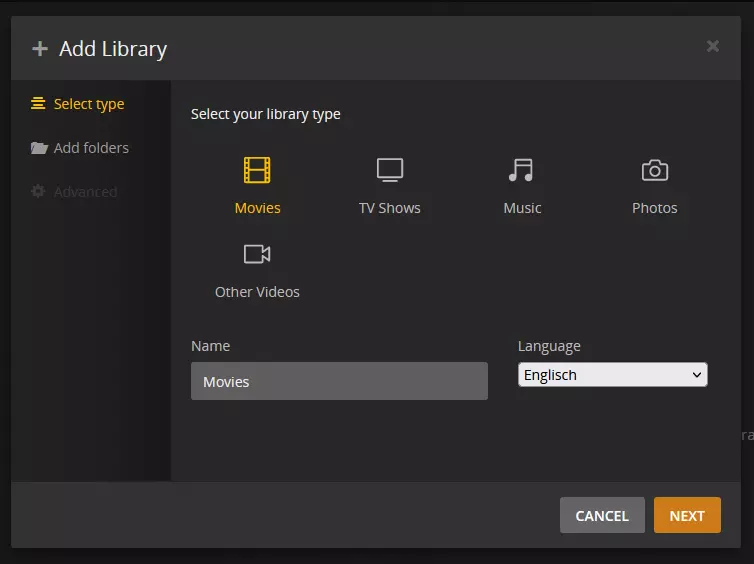 Adding a new library to the Plex server Adding a new library to the Plex server