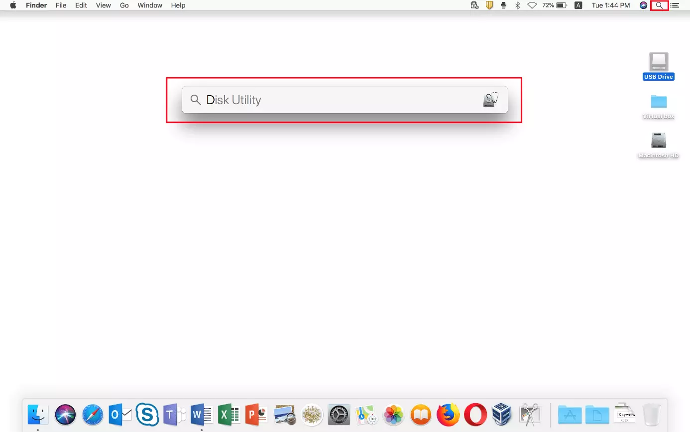 Image: macOS: Spotlight search for “Disk Utility”