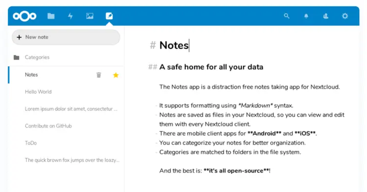 Screenshot of Notes in the Nextcloud app database Screenshot of Notes in the Nextcloud app database