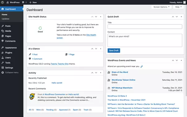Image: WordPress dashboard