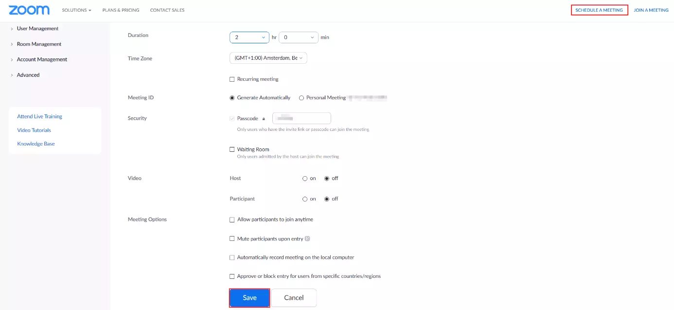 Image: Zoom web application: Scheduling a meeting