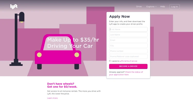 Lyft landing page Lyft landing page