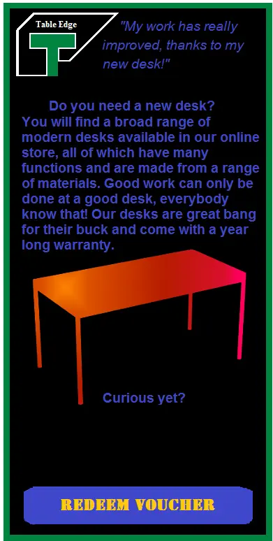 Example of a bad advertising banner – lots of barely legible text Example of a bad advertising banner – lots of barely legible text