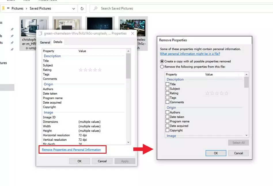 Image: Navigating to the menu “Remove Properties and Personal Information”