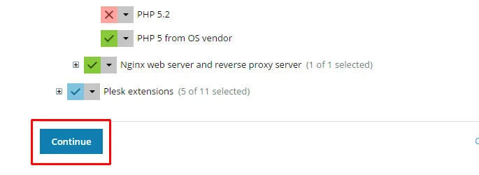 Plesk - click continue Plesk - click continue