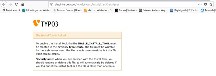 Error message during the TYPO3 installation that the installation wizard cannot be started. Error message during the TYPO3 installation that the installation wizard cannot be started.