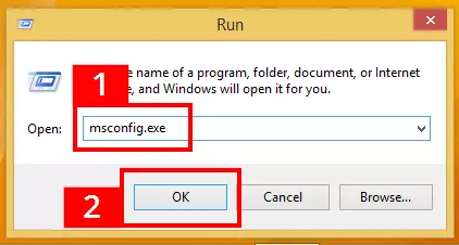 Image: msconfig command in the Windows 8 run dialog