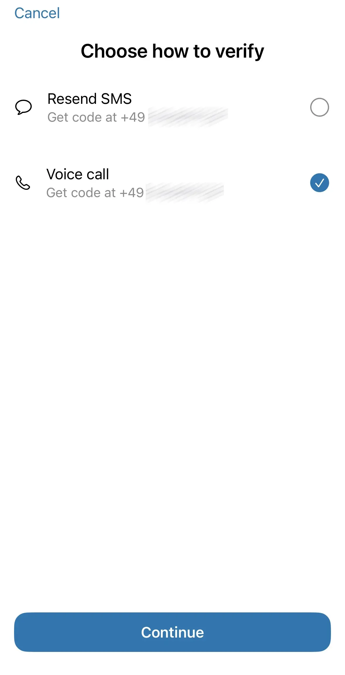Selecting the verification method Image: Selecting the verification method