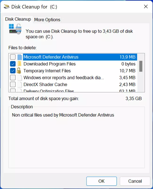 Select the system files to be deleted Select the system files to be deleted