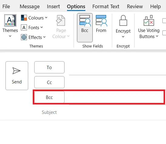 Outlook: Email window with Bcc Image: Outlook: Email window with Bcc