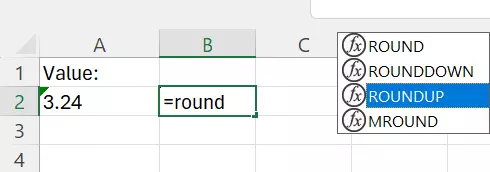 Excel: Entering the ROUNDUP function Excel: Entering the ROUNDUP function