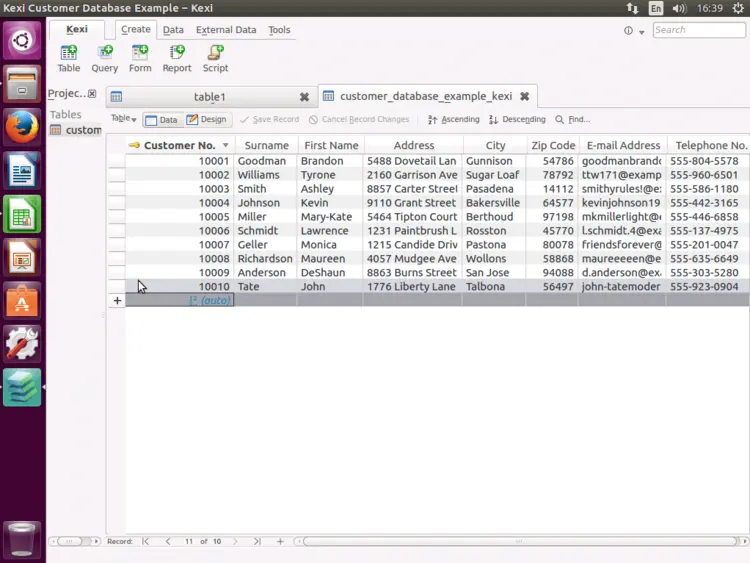 Customer database created in Kexi Customer database created in Kexi