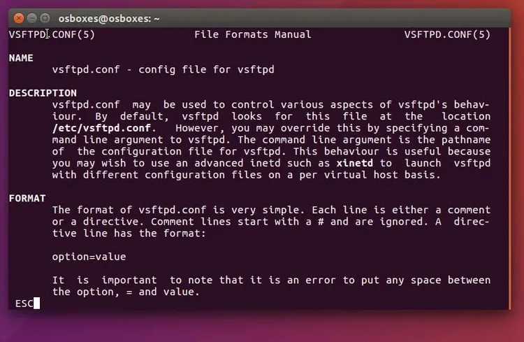 Manual page of the vsftpd configuration file Manual page of the vsftpd configuration file