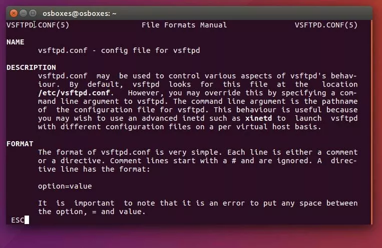 Image: Manual page of the vsftpd configuration file