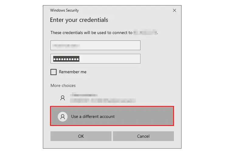 Windows Remote Connection: Enter credentials Windows Remote Connection: Enter credentials