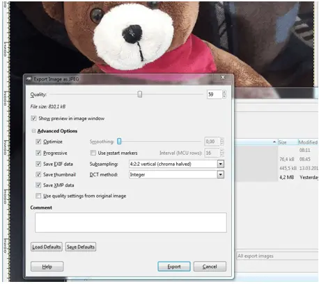 GIMP: Exporting image as JPEG GIMP: Exporting image as JPEG