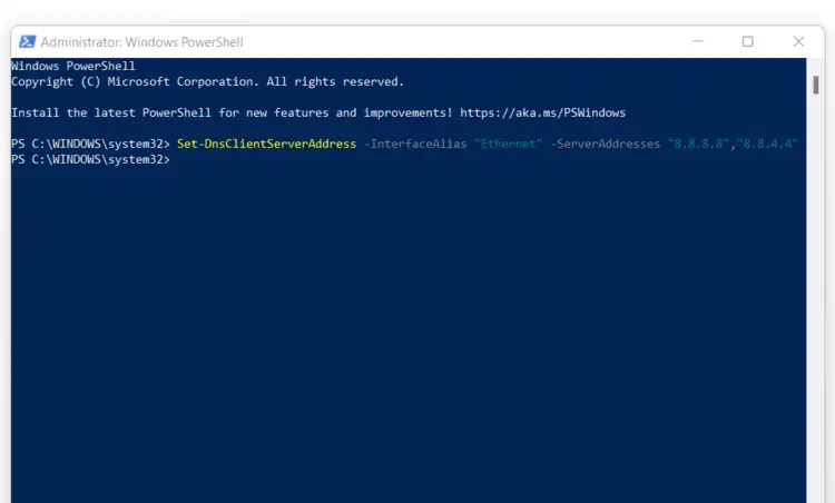 Changing the DNS Server via PowerShell Changing the DNS Server via PowerShell