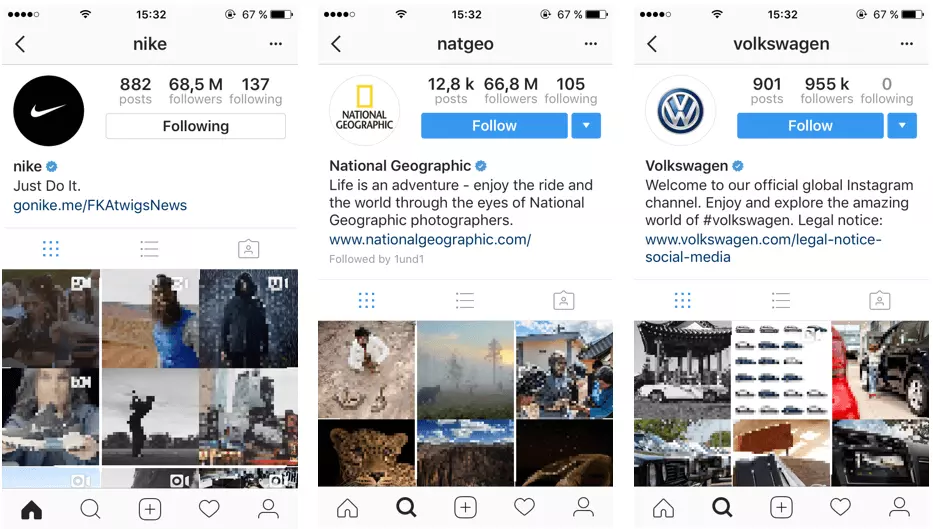 Image: Official Instagram page for Nike, National Geographic and Volkswagen