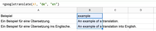 Image: Figure showing how the Google Translate formula is expanded to multiple cells