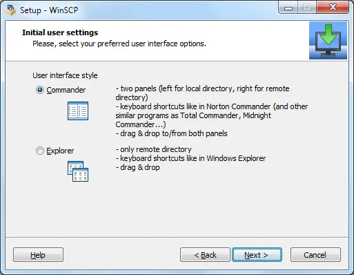 Choosing the WinSCP user interface Choosing the WinSCP user interface