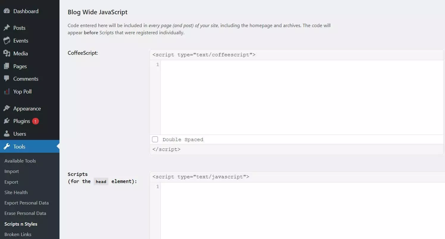 Image: WordPress: Embed JavaScript code with the “Scripts n Styles” plugin