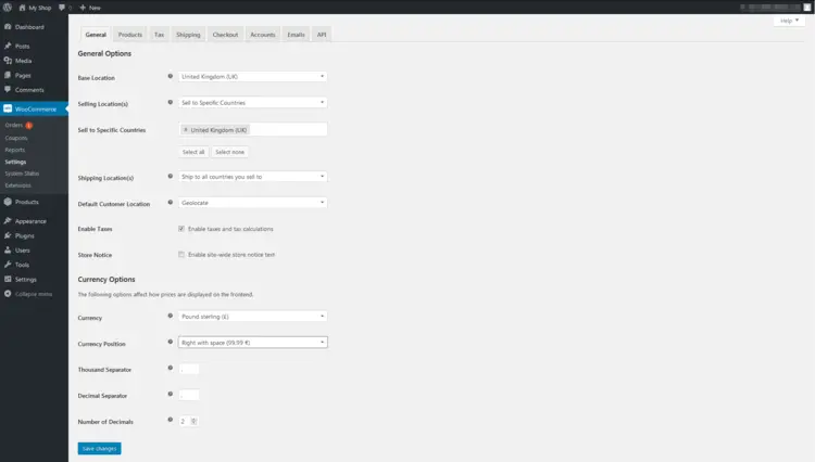 WooCommerce plugin – general options WooCommerce plugin – general options