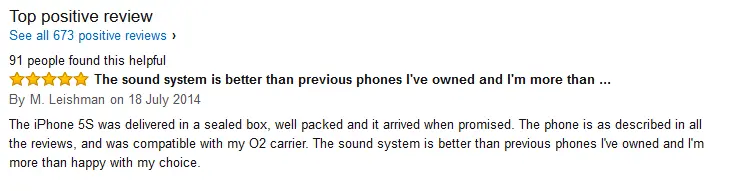 screenshot of an Amazon review for the iPhone 5S screenshot of an Amazon review for the iPhone 5S