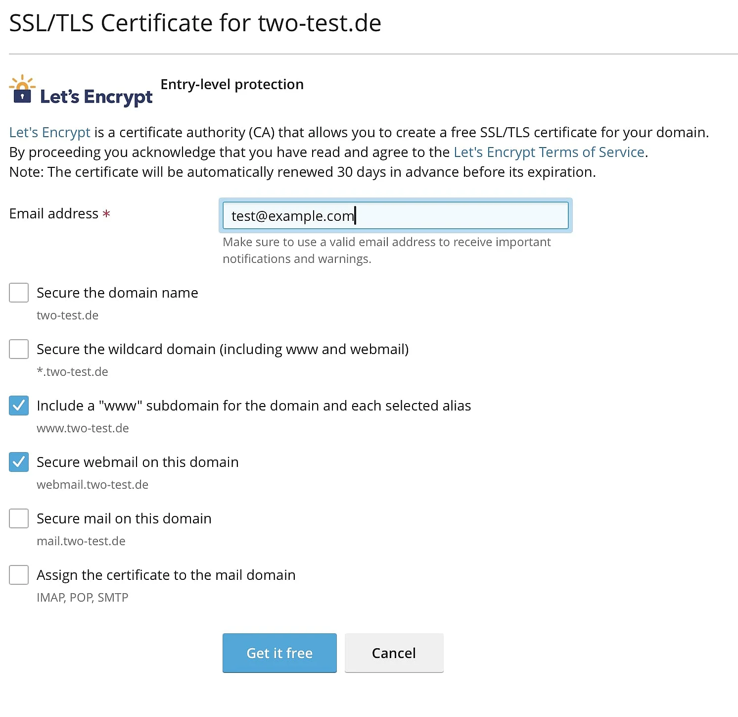 Image: Let’s Encrypt options