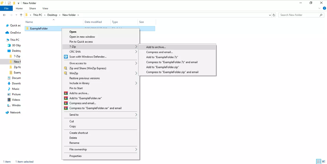 Image: The compression program 7-Zip in the Windows Explorer shortcut menu