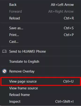 Image: Context menu: “View page source”