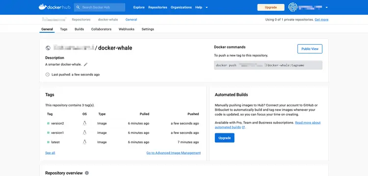 Docker hub: The “Tags” tab Docker hub: The “Tags” tab