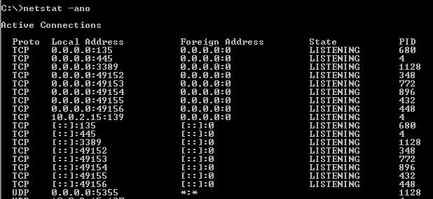 Image: Windows command line: Command “netstat –ano”