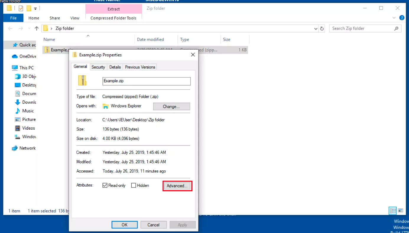 Image: Properties of the file folder: “General” tab
