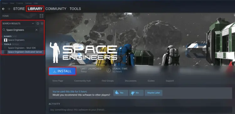 Steam Client: Installing the Space Engineers dedicated server Steam Client: Installing the Space Engineers dedicated server
