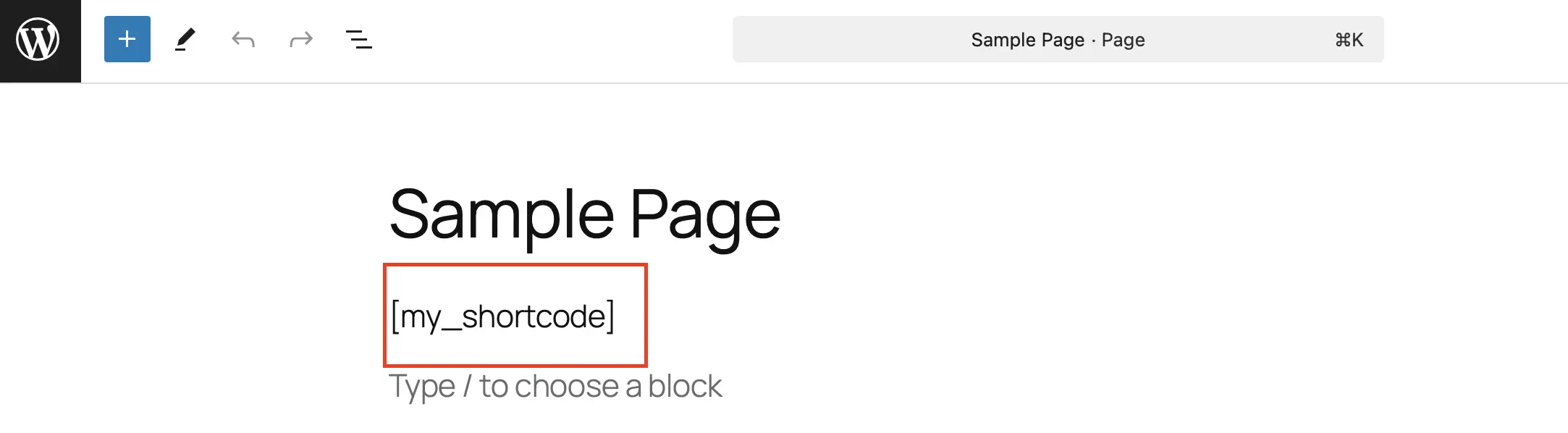 Image: Edit WordPress page: Insert shortcode