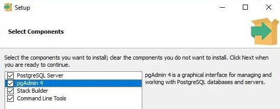 PostgreSQL installer from EnterpriseDB: component selection PostgreSQL installer from EnterpriseDB: component selection