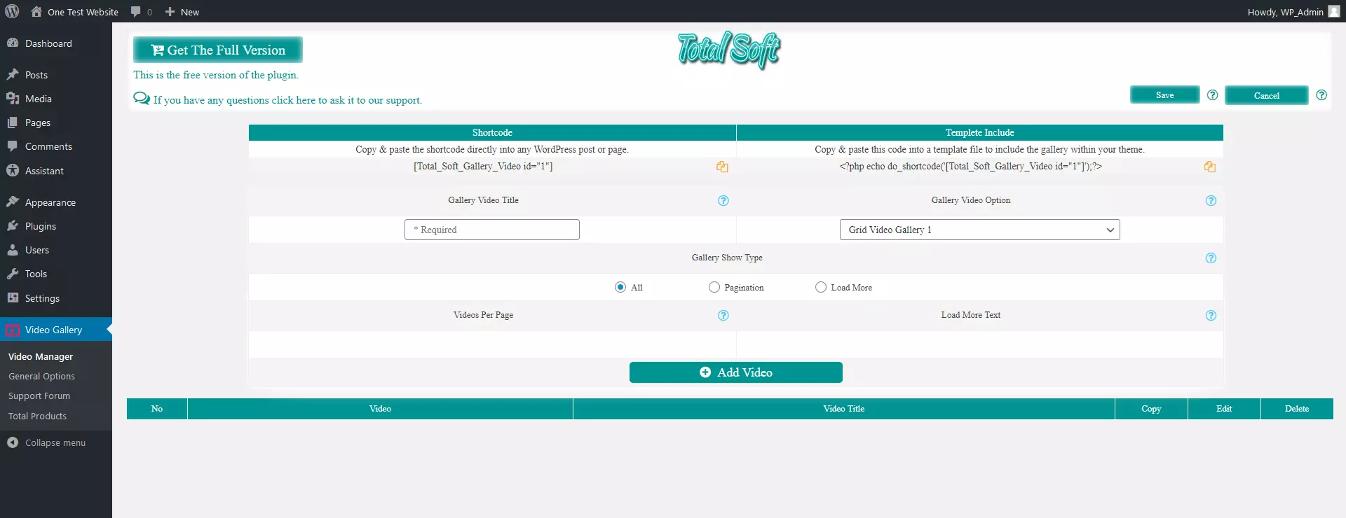 Image: Plugin “Video Gallery” in WordPress
