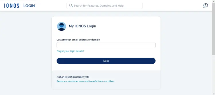 Screenshot of IONOS’ login page Screenshot of IONOS’ login page
