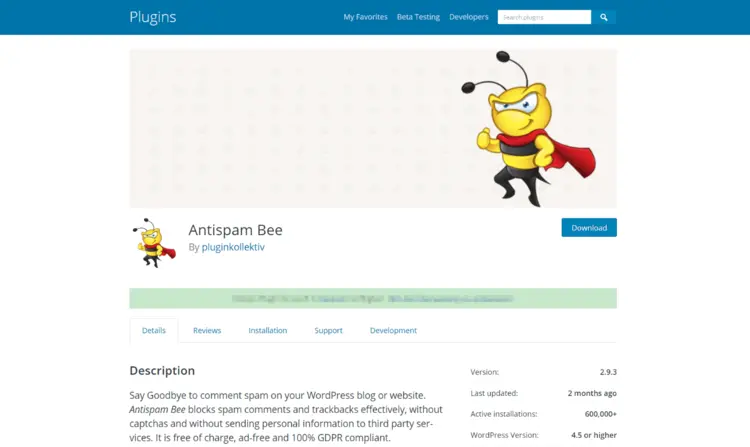 wordpress.org: Plugin overview of Antispam Bee wordpress.org: Plugin overview of Antispam Bee