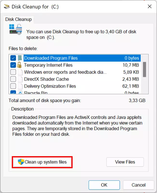Disk cleanup for the C drive Disk cleanup for the C drive