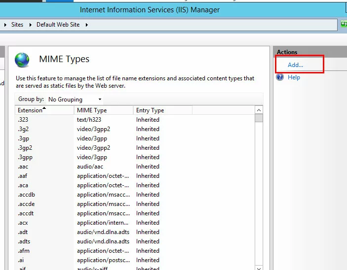 Image: IIS manager: add MIME types