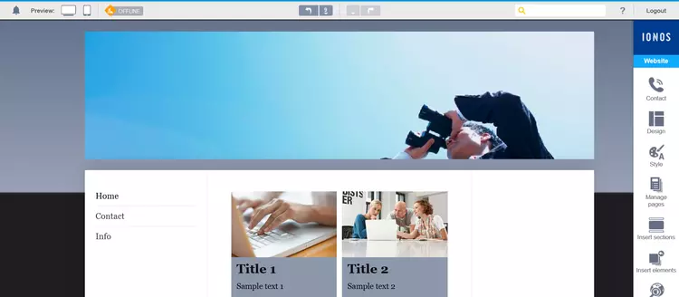 IONOS Website Builder user interface IONOS Website Builder user interface