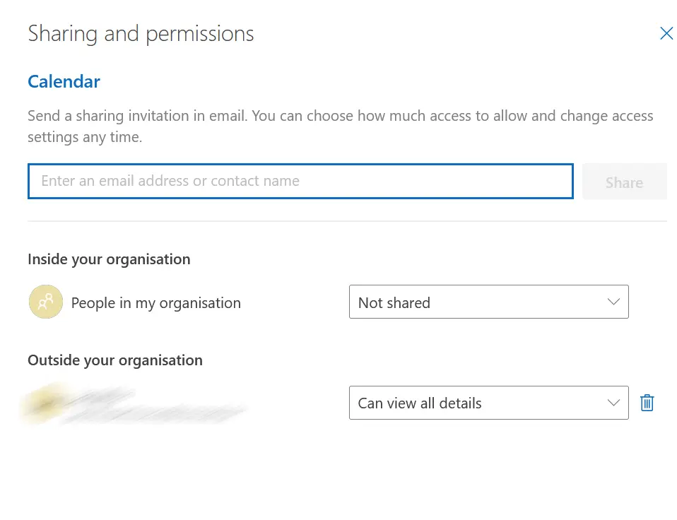 Outlook on the web: Settings for sharing a calendar Image: Outlook on the web: Settings for sharing a calendar