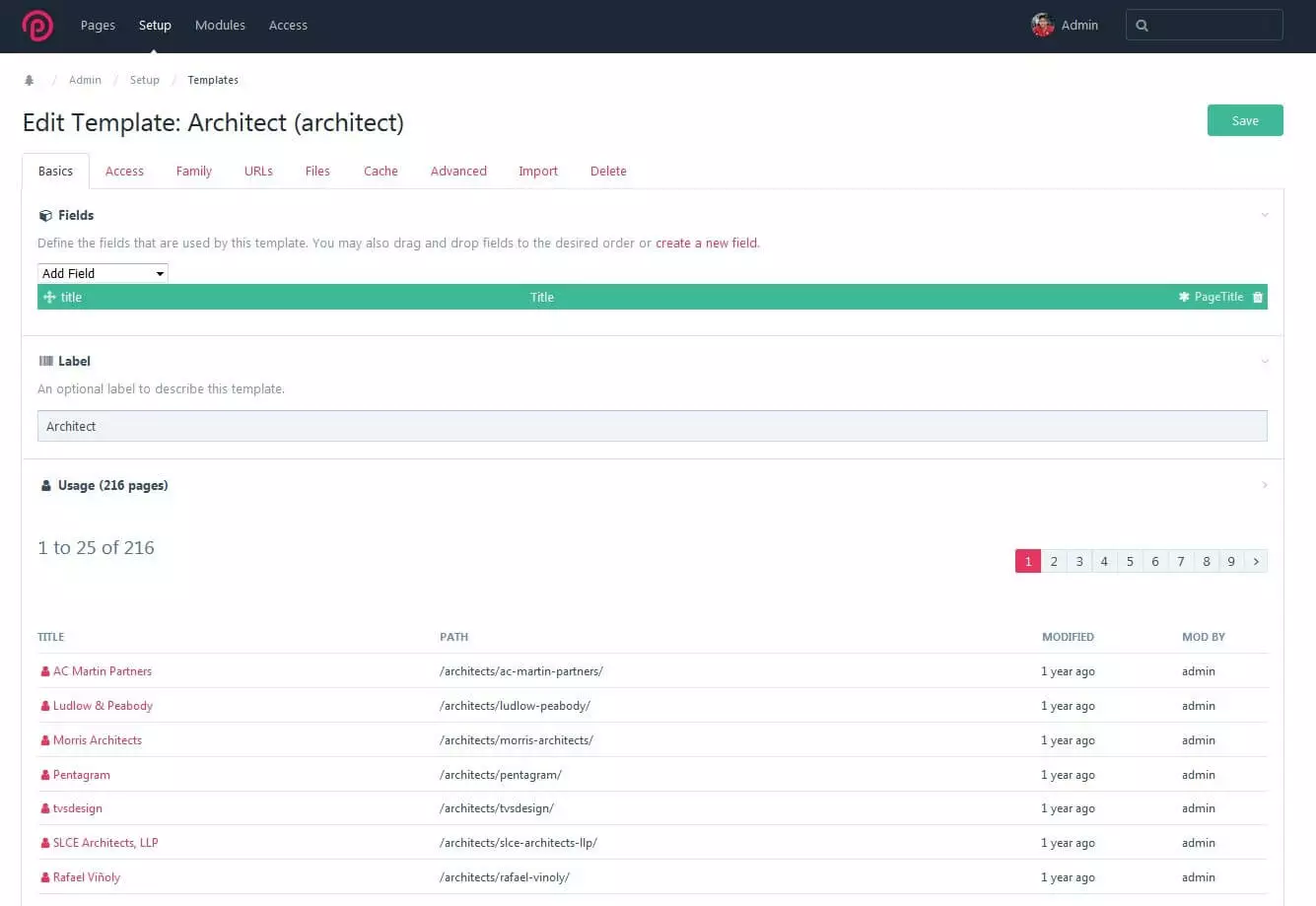Image: Template editor in the back end