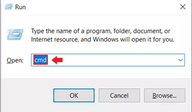 Image: Open the “Run” dialog with the Windows + R shortcut and type “cmd”