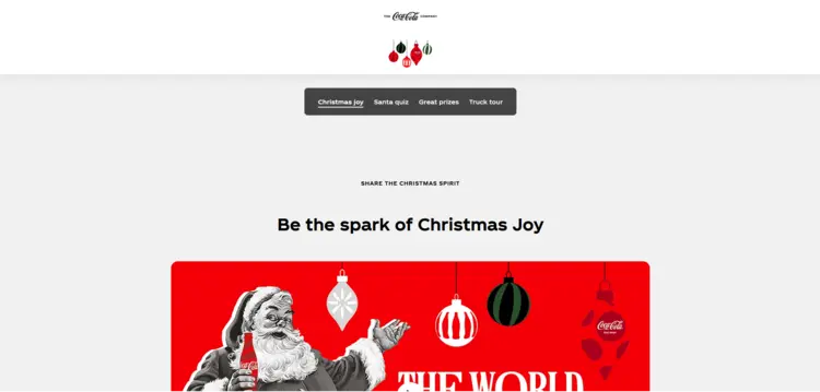 Screenshot of the Christmas page of the Coca-Cola website Screenshot of the Christmas page of the Coca-Cola website