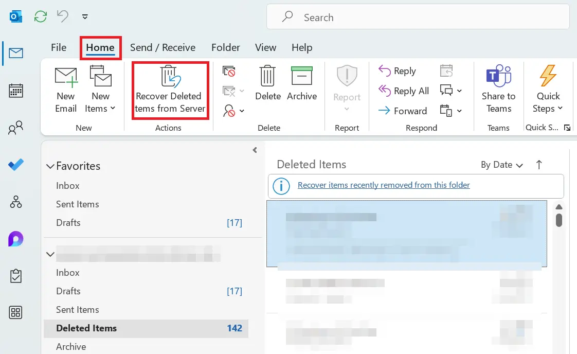 Recover deleted Outlook items from server Image: Recover deleted Outlook items from server
